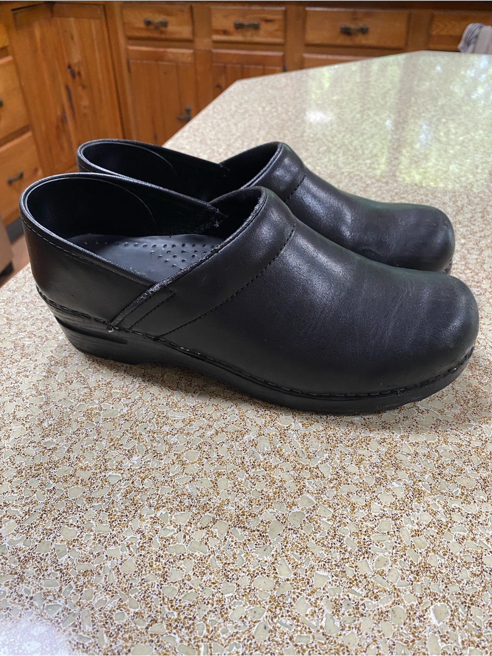 Sanita Black Leather Slip-On Women's Clogs - Size 9